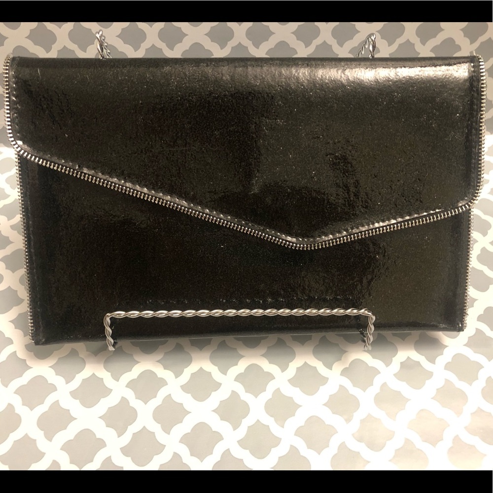 Sleek & Edgy Envelope Clutch in Graphite Black/Grey & Silver Metal